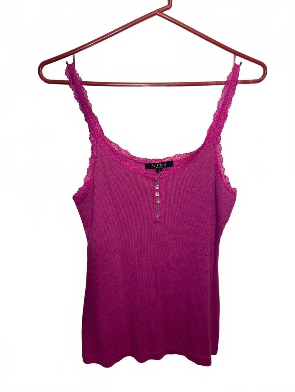 Relativity Intimates Women's Pink Lace Trim Button Tank Top Size S Y2K, Coquette
